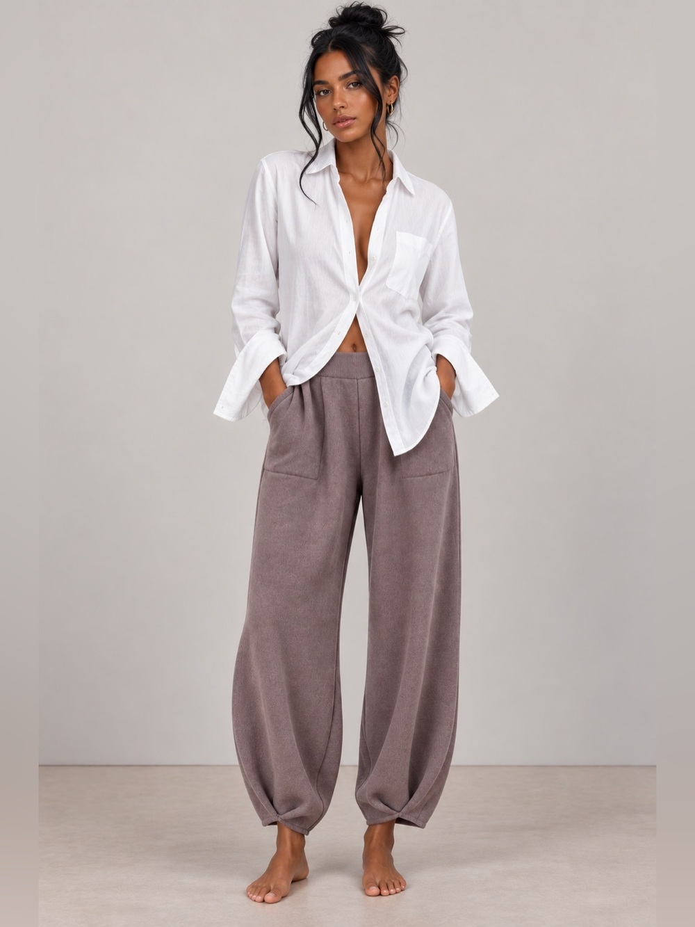 Free People Beach Freya Knit Relaxed wide-leg Pants in Mauve Taupe Sz Lg